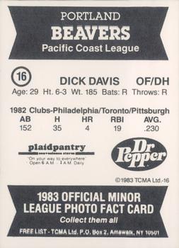 1983 TCMA Portland Beavers #16 Dick Davis Back