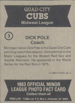 1983 TCMA Quad City Cubs #3 Dick Pole Back