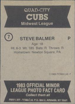 1983 TCMA Quad City Cubs #7 Steve Balmer Back