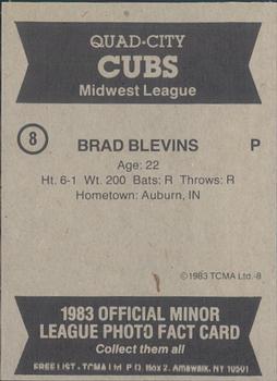 1983 TCMA Quad City Cubs #8 Brad Blevins Back