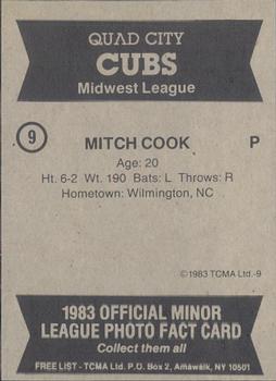 1983 TCMA Quad City Cubs #9 Mitch Cook Back