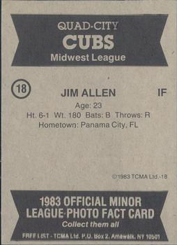 1983 TCMA Quad City Cubs #18 Jim Allen Back