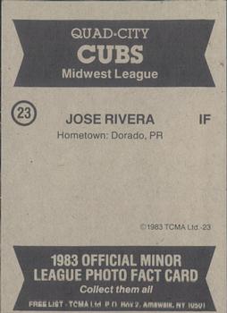1983 TCMA Quad City Cubs #23 Jose Rivera Back