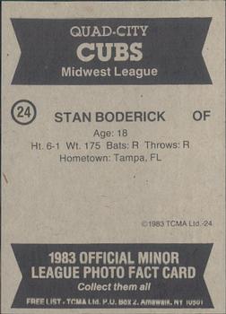 1983 TCMA Quad City Cubs #24 Stan Boderick Back