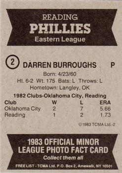 1983 TCMA Reading Phillies #2 Darren Burroughs Back