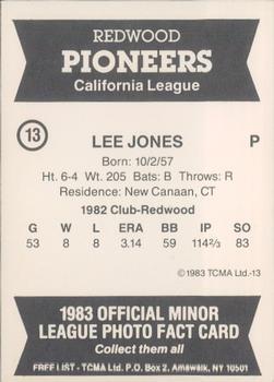 1983 TCMA Redwood Pioneers #13 Lee Jones Back