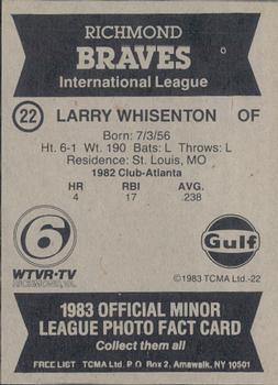 1983 TCMA Richmond Braves #22 Larry Whisenton Back