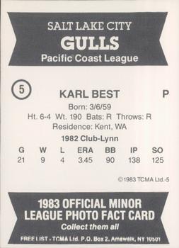 1983 TCMA Salt Lake City Gulls #5 Karl Best Back