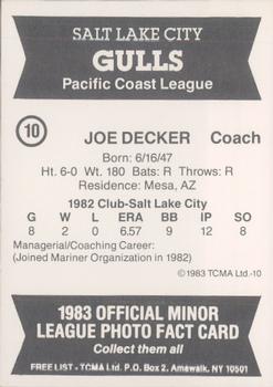 1983 TCMA Salt Lake City Gulls #10 Joe Decker Back