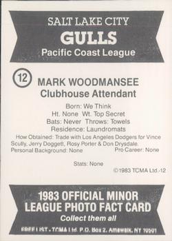 1983 TCMA Salt Lake City Gulls #12 Mark Woodmansee Back