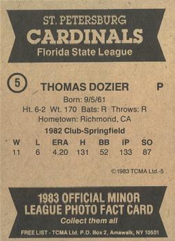 1983 TCMA St. Petersburg Cardinals #5 Thomas Dozier Back