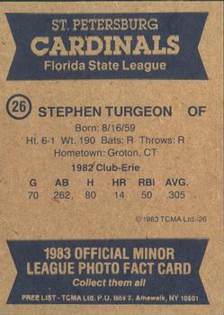1983 TCMA St. Petersburg Cardinals #26 Stephen Turgeon Back