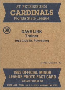 1983 TCMA St. Petersburg Cardinals #30 Dave Link Back