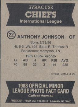 1983 TCMA Syracuse Chiefs #22 Anthony Johnson Back