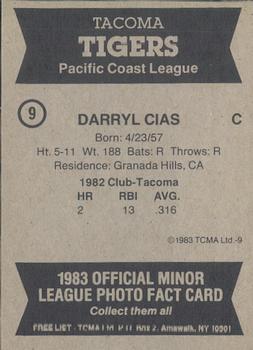 1983 TCMA Tacoma Tigers #9 Darryl Cias Back