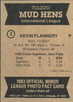 1983 TCMA Toledo Mud Hens #3 Kevin Flannery Back
