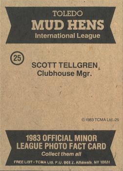 1983 TCMA Toledo Mud Hens #25 Scott Tellgren Back