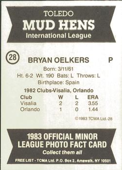1983 TCMA Toledo Mud Hens #28 Bryan Oelkers Back
