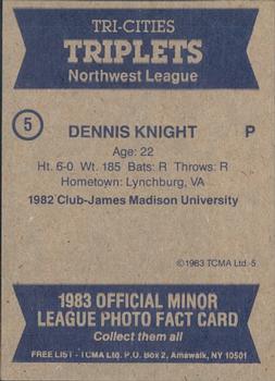1983 TCMA Tri-Cities Triplets #5 Dennis Knight Back
