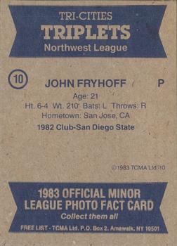 1983 TCMA Tri-Cities Triplets #10 John Fryhoff Back