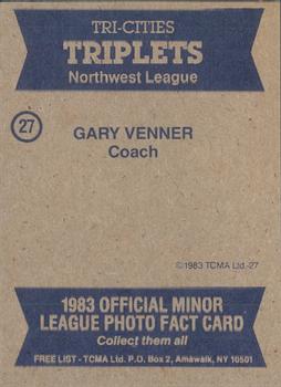 1983 TCMA Tri-Cities Triplets #27 Gary Venner Back