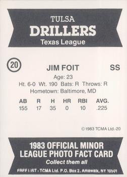 1983 TCMA Tulsa Drillers #20 Jim Foit Back