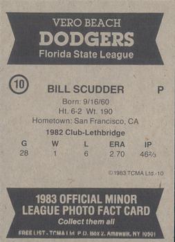 1983 TCMA Vero Beach Dodgers #10 Bill Scudder Back
