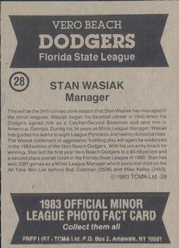 1983 TCMA Vero Beach Dodgers #28 Stan Wasiak Back