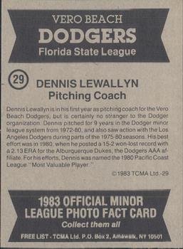 1983 TCMA Vero Beach Dodgers #29 Dennis Lewallyn Back
