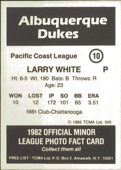 1982 TCMA Albuquerque Dukes #10 Larry White Back