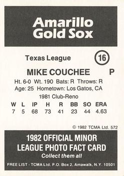 1982 TCMA Amarillo Gold Sox #16 Mike Couchee Back