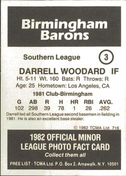 1982 TCMA Birmingham Barons #3 Darrell Woodard Back
