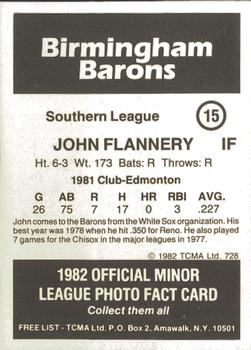 1982 TCMA Birmingham Barons #15 John Flannery Back