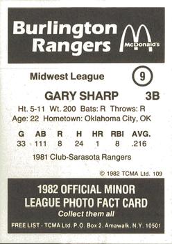1982 TCMA Burlington Rangers #9 Gary Sharp Back