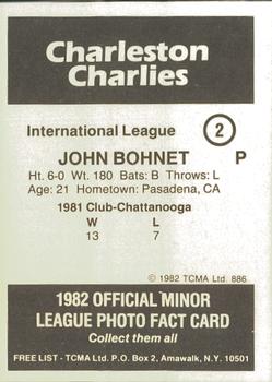 1982 TCMA Charleston Charlies #2 John Bohnet Back