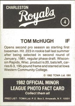 1982 TCMA Charleston Royals #4 Tom McHugh Back