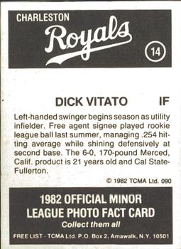 1982 TCMA Charleston Royals #14 Dick Vitato Back