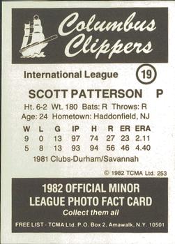 1982 TCMA Columbus Clippers #19 Scott Patterson Back