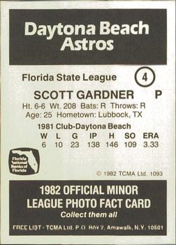 1982 TCMA Daytona Beach Astros #4 Scott Gardner Back