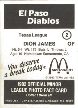 1982 TCMA El Paso Diablos #2 Dion James Back