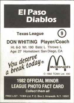 1982 TCMA El Paso Diablos #9 Don Whiting Back