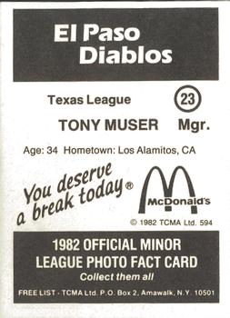 1982 TCMA El Paso Diablos #23 Tony Muser Back