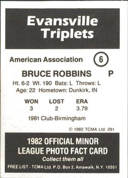 1982 TCMA Evansville Triplets #6 Bruce Robbins Back