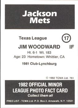 1982 TCMA Jackson Mets #17 Jim Woodward Back