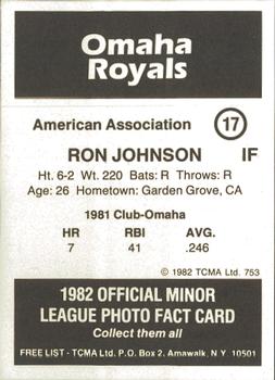 1982 TCMA Omaha Royals #17a Ron Johnson Back