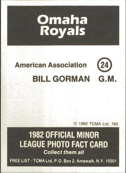 1982 TCMA Omaha Royals #24 Bill Gorman Back