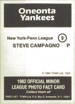 1982 TCMA Oneonta Yankees #9 Steve Compagno Back