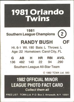 1982 TCMA Orlando Twins 81 SL Champs #2 Randy Bush Back