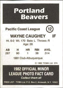 1982 TCMA Portland Beavers #12 Wayne Caughey Back
