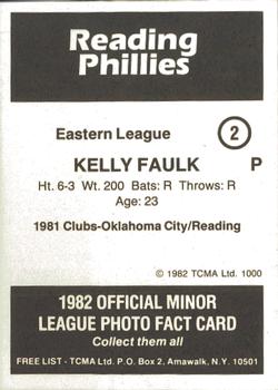 1982 TCMA Reading Phillies #2 Kelly Faulk Back